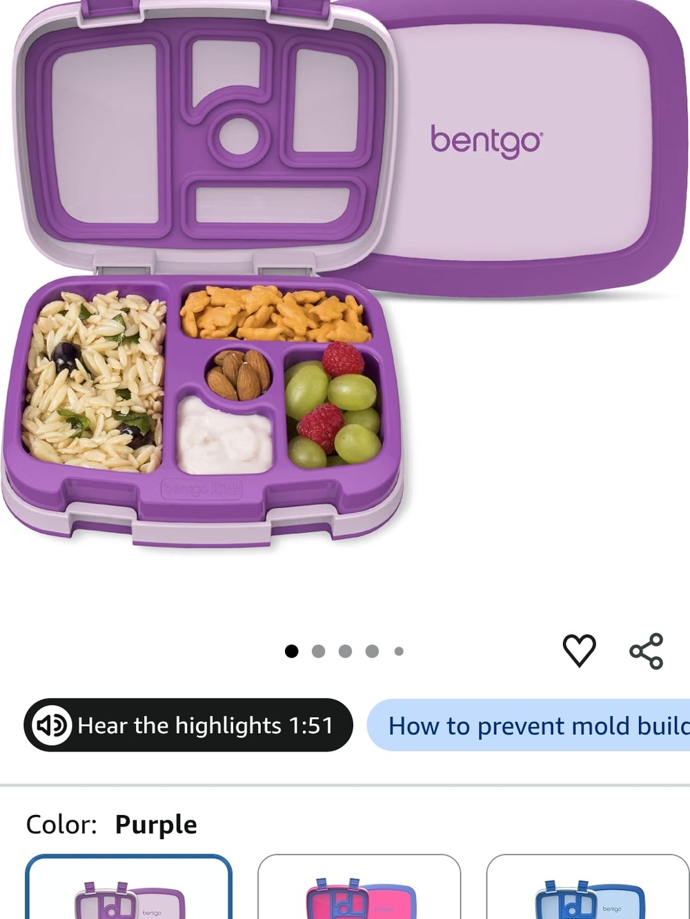 Bentgo Purple Bento Lunchbox - Compact Divided Food Container